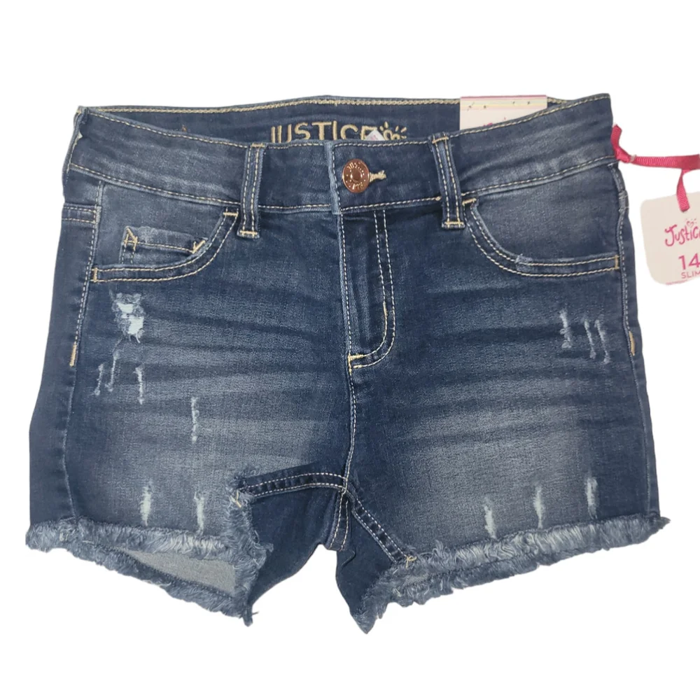 Girls Justice Distressed Classic Denim Dark Wash Shorts Size 14 Slim